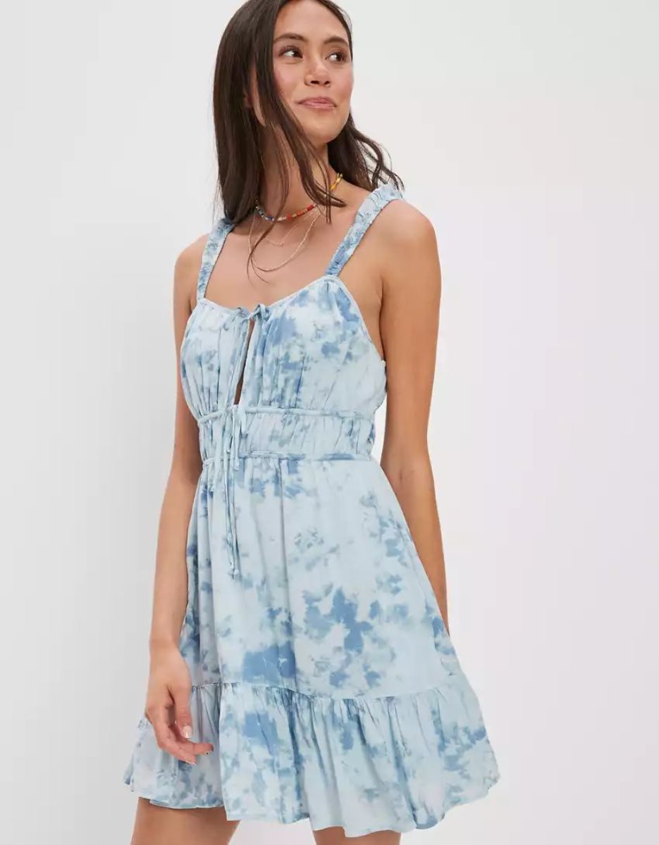 Mini Robe American Eagle AE Silky Tie-Front Bleu Femme | LAE-54235865